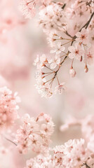 Obraz premium Cherry blossom branches in full bloom during spring, showcasing delicate pink petals and vibrant natural beauty. Mobile and phone wallpaper background.