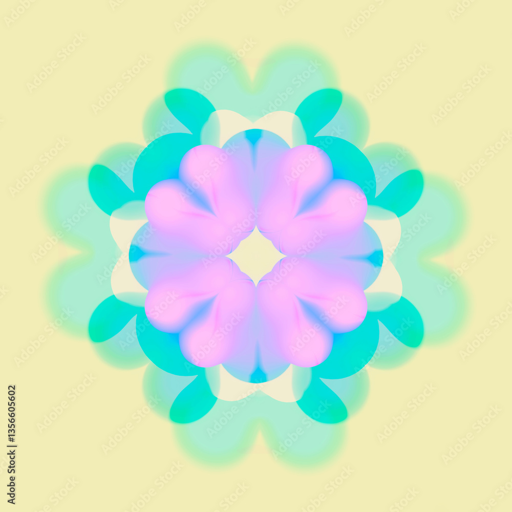 Poster Abstract symmetrical composition with soft, rounded drops filled with rich colors. Minimalist flat. 3d rendering digital illustration