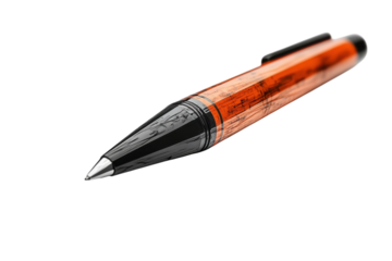 An Elegant Burnt Orange Pen, A Tool For Crafting Stories And Shaping Ideas, Rests Poised, Ready To Capture Thoughts With Its Sleek Black Tip And Detailed Barrel Against A Stark Isolated on Transparent