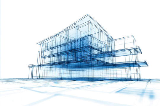 Architectural blueprint of modern building  isolated on white transparent  background