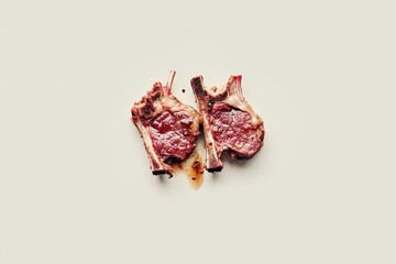 Obraz premium Two cooked lamb chops with visible bone on a flat surface
