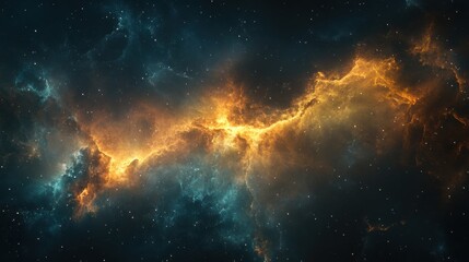 Ethereal cosmic nebula in vibrant orange and teal hues against a dark star studded background creating a sense of wonder and celestial beauty