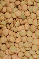 A top-down, close-up shot of a mass of green lentils, showcasing their texture and color