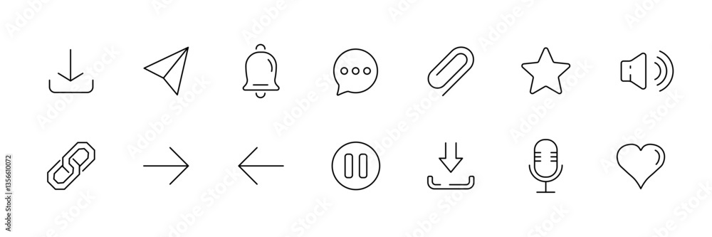 Poster set of minimalist line icons for communication and media applications - vector.
