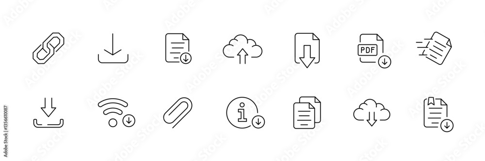 Poster minimalist set of communication and document management icons - vector.