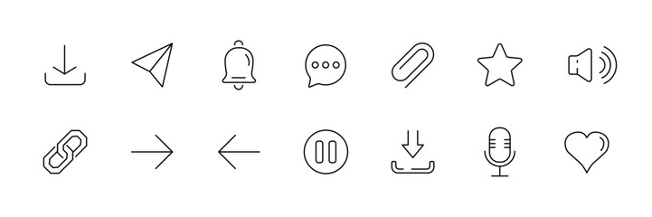 Set of minimalist line icons for communication and media applications - vector.