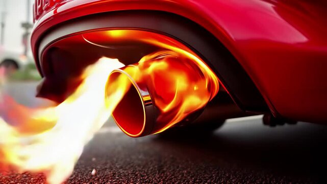 Exhaust flames sportscar performance racing muffler fire combustion automobile vehicle speed power engine turbo burning redcar tailpipe emission ignition supercar horsepower tuning aftermarket