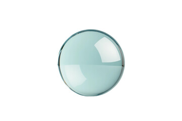 Translucent blue glass sphere with reflections on white surface, cut out