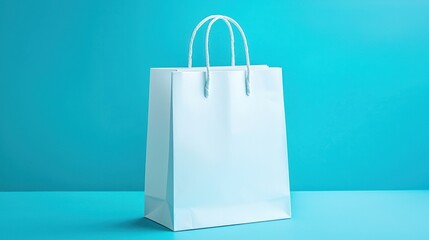 Blank White Shopping Bag on Blue Backdrop Ideal for Mockup Business and Retail Display Studio Shot