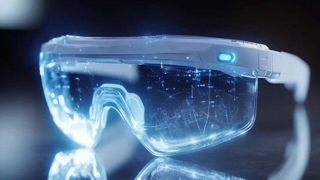 Futuristic augmented reality glasses showcasing digital information and technology
