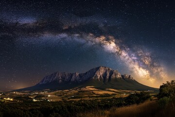 A starry night sky over a mountain range, 
