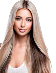 Naklejka premium Elegant Fashion Model with Shiny Long Hair on a Transparent Background