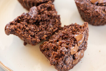  chocolate banana muffins on light background
