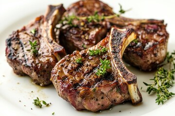 Delicious Grilled Lamb Chops Garnished with Fresh Green Herbs