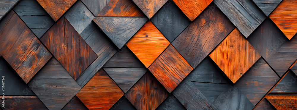 Poster textured wood panel design: an abstract display featuring a pattern of wooden tiles in alternating s