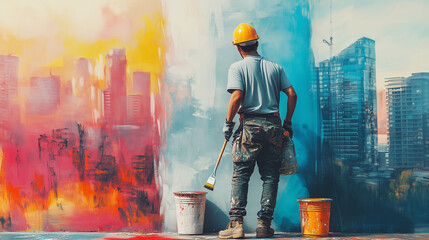 man painting wall