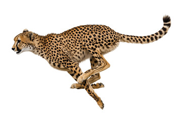 Side view running cheetah isolated on white or transparent background, png clipart