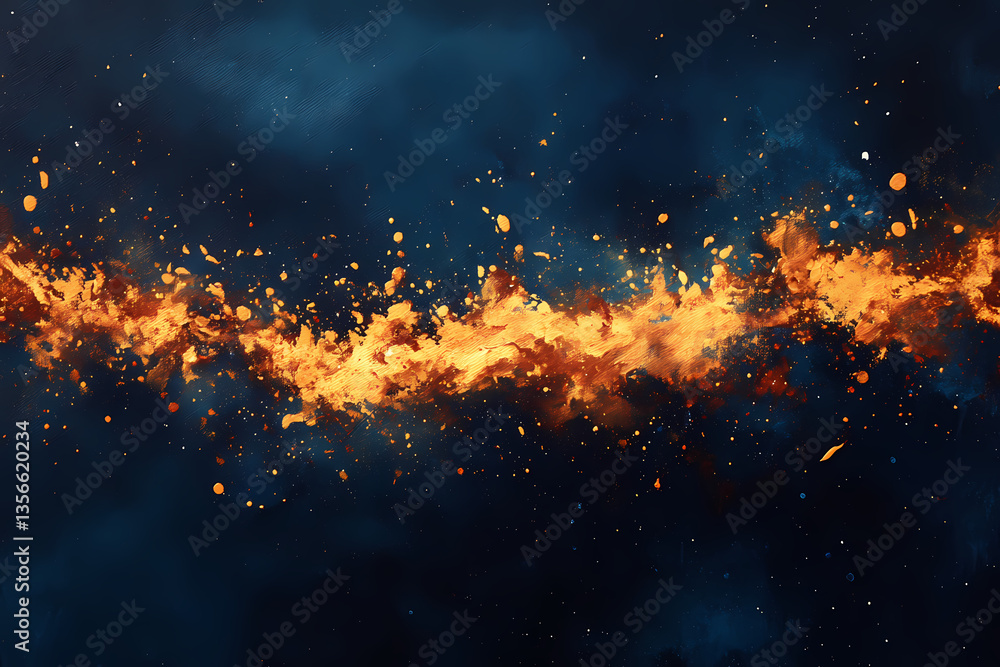 Poster blazing cosmic trail: an artistic display of celestial bodies create a vibrant and dynamic fiery pat