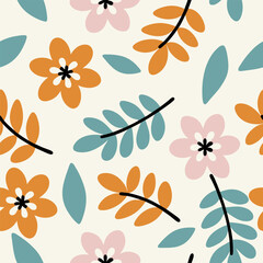 Fototapeta premium Tropical Leaves and Flowers on Dark Background