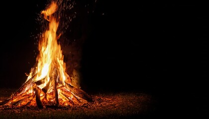 Night campfire with available space. Big bonfire
