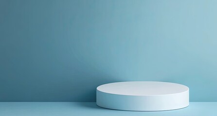 Clean, minimalist, light blue and white pedestal display