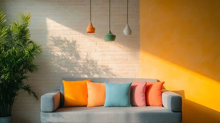 Sunny Living Room for Colorful Cushions.