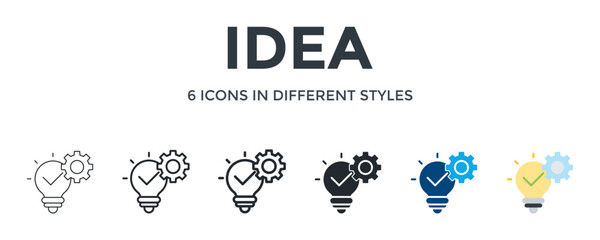 Idea Icon In Different Style Vector Illustration. Designed In Thin Line, Regular Line, Bold Line, Glyph, Color Fill, And Flat Style Can Be Used For Web