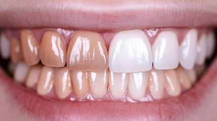 A closeup of a smile showing dental veneer transformation.