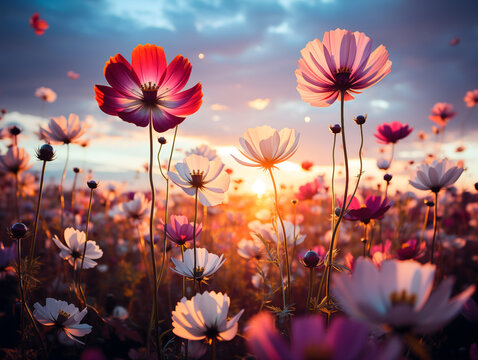 flowers in the sky, wildflower againt the sun set