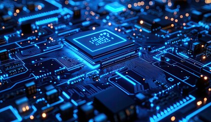 Obraz premium High-tech circuit board with glowing components