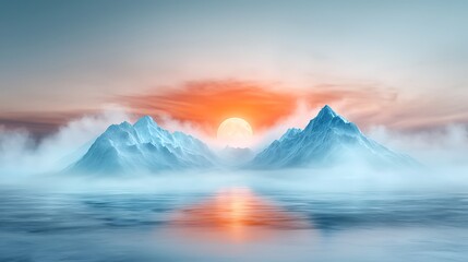 Serene sunrise over icy peaks a tranquil landscape adventure in nature photography