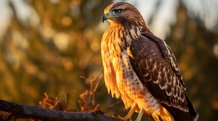 Majestic hawk in the golden hour's warmth,