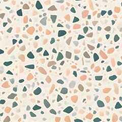 A seamless terrazzo pattern with small, multicolored polished stone fragments on a creamy white base, AI Generated