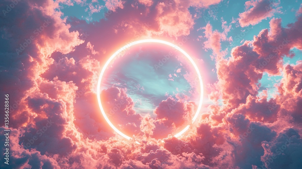 Poster a breathtaking display of pastel hues lights up the sky as the sun sets, casting a circular glow thr