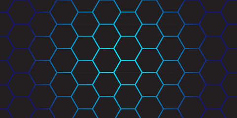 Abstract Hexagon Technology Background. Blue Glowing Hexagonal Mesh. Abstract geometric hexagonal pattern. Hexagon. Vector. 