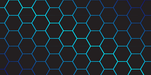 Abstract Hexagon Technology Background. Blue Glowing Hexagonal Mesh. Abstract geometric hexagonal pattern. Hexagon. Vector. 