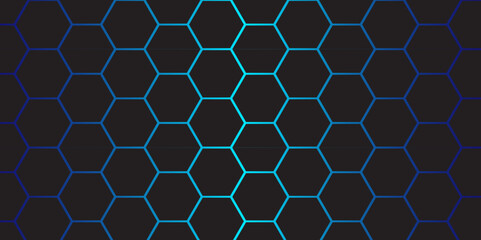 Futuristic Hexagonal Grid Background, Blue Neon Digital hexagon Pattern. Abstract futuristic technology hexagon background with blue light. Hexagon. Vector. 