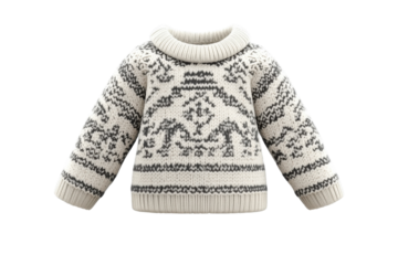 A Cozy Cream And Grey Knitted Baby Sweater Featuring A Charming Wintery Pattern Perfect For Chilly Days, Showcased Against A Pure White Backdrop Isolated on Transparent Background