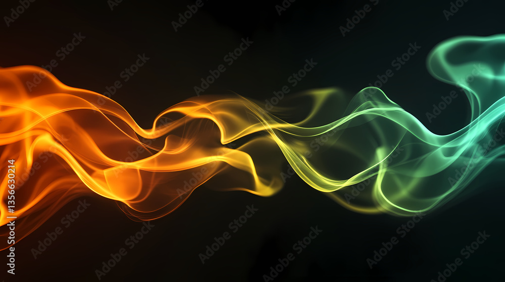 Poster a dance of fire and water: a vibrant display of contrasting colors intertwines and curls against a d