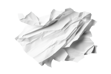 Crumpled white paper on black background, cut out