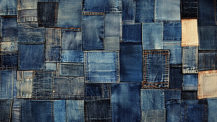 blue denim patchwork cloth background