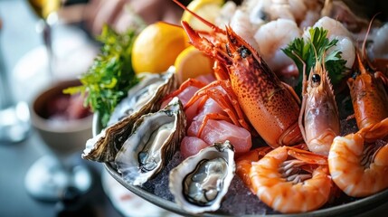 A seafood platter with lobster.