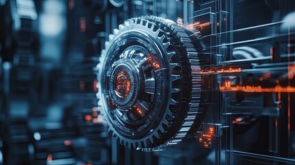 Fototapeta premium Navigating the Complexities of Modern Technology: A Hand Interacting with a Digital Interface Displaying Intricate Systems and Security Features.