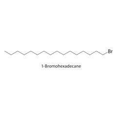 1-Bromohexadecane skeletal structure. Alkyl bromide compound schematic illustration. Simple diagram, chemical formula.