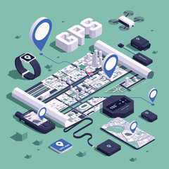GPS Navigation Isometric Background