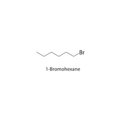 1-Bromohexane skeletal structure. Alkyl bromide compound schematic illustration. Simple diagram, chemical formula.