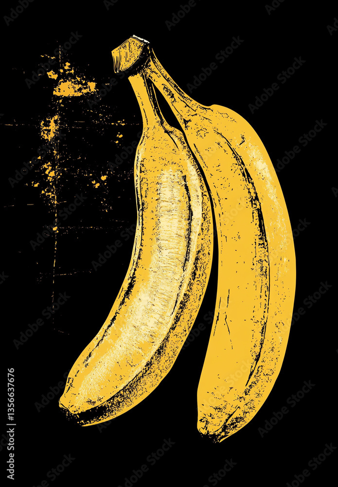 Poster a vector graphic design of the silhouette outline of an open banana with a white background.