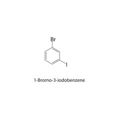 1-Bromo-3-iodobenzene skeletal structure. Halogenated benzene compound schematic illustration. Simple diagram, chemical formula.