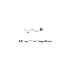 1-Bromo-2-methoxyethane skeletal structure. Alkyl ether compound schematic illustration. Simple diagram, chemical formula.