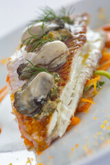 Rouget et huitres chaudes